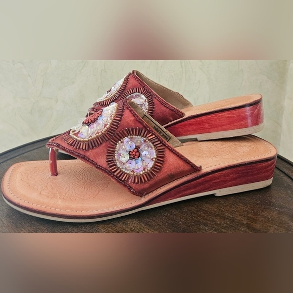 J.Jill Coral Sequence Bohemian Leather Thong Sandals-Size 7 - Picture 2 of 7